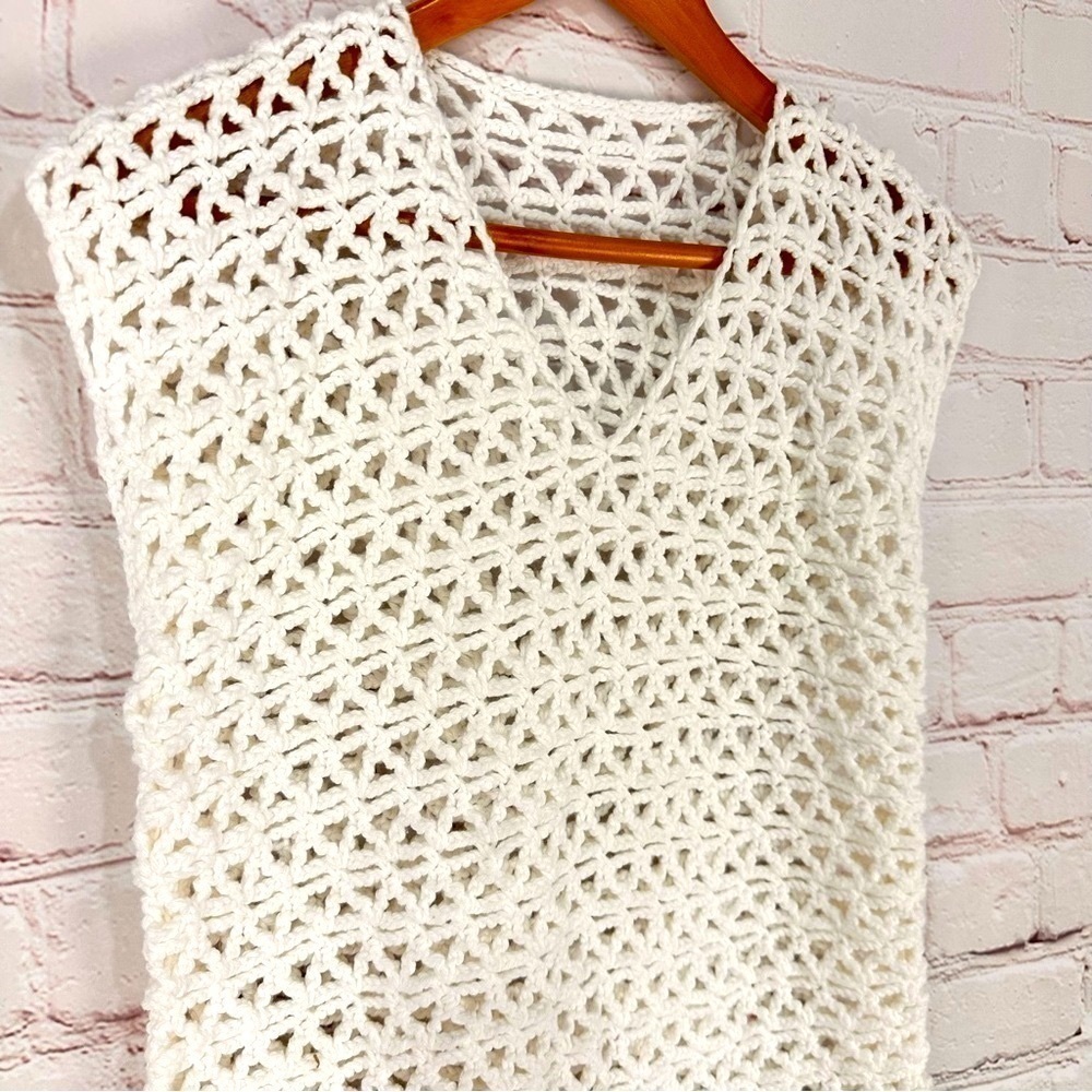 Hand Crafted White V-Neck Sweater
